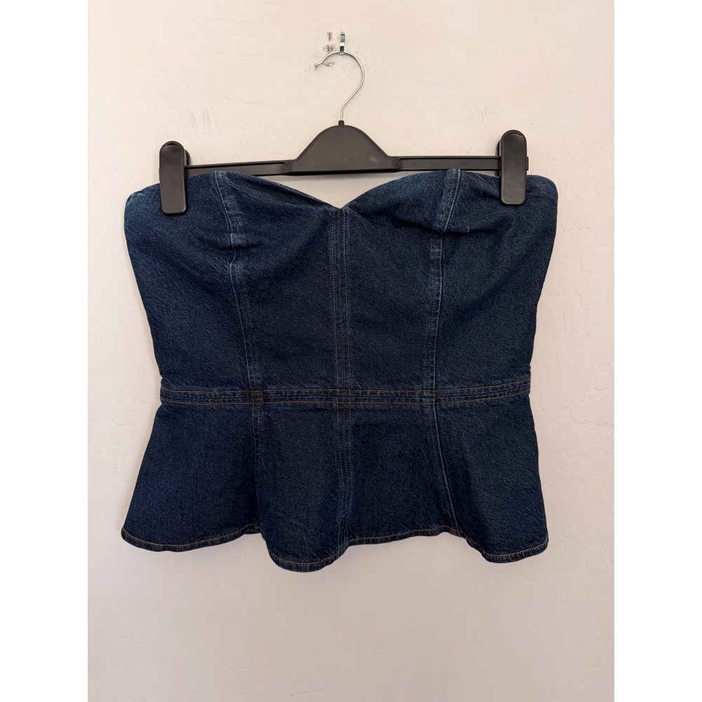 Express Boho Western Dark Wash Denim Peplum Tube Top Sweetheart Corset Sz M NWT